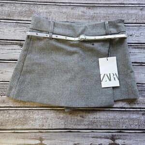 Zara Kids Faux Wrap Harringbone Weave Skort With Studded Belt Gray Girls Size 8
